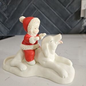 Red and White Winter Figurine - Child on Dog Home Accent